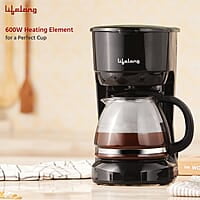 Lifelong Drip Coffee Maker for 5 Cups - Coffee Machine with Water Level Indicator, 750ml Borosilicate Carafe Glass Jar of 600W