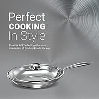 Preethi Metallica Collection Triply Stainless Steel Frypan with Glass Lid, 26 cm, Gas & Induction