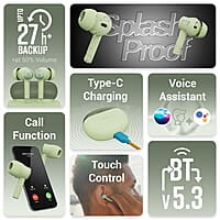 ZEBRONICS MIST in-Ear Wireless Earbuds, with up-to 27 Hours Backup, Environmental Noise Cancellation (ENC), Gaming Mode, Touch Control, Voice Assistant Support, Splash Proof Design