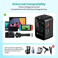 Portronics Juicemate Universal Travel Adapter – 20W PD Type-C & 18W USB-A | Black