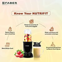 Faber Sportz Blender FSB 5-in-1 Nutrifit Nero  5 PC Jars 1L+500ML+500ML Mug+300ML+300ML Dessert Cup