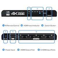 uPort HDMI Switch 5 In 1 Out – 4K UHD Ready | Seamless Switching Between 5 HDMI Sources | Compact Design | Supports 4K Resolution