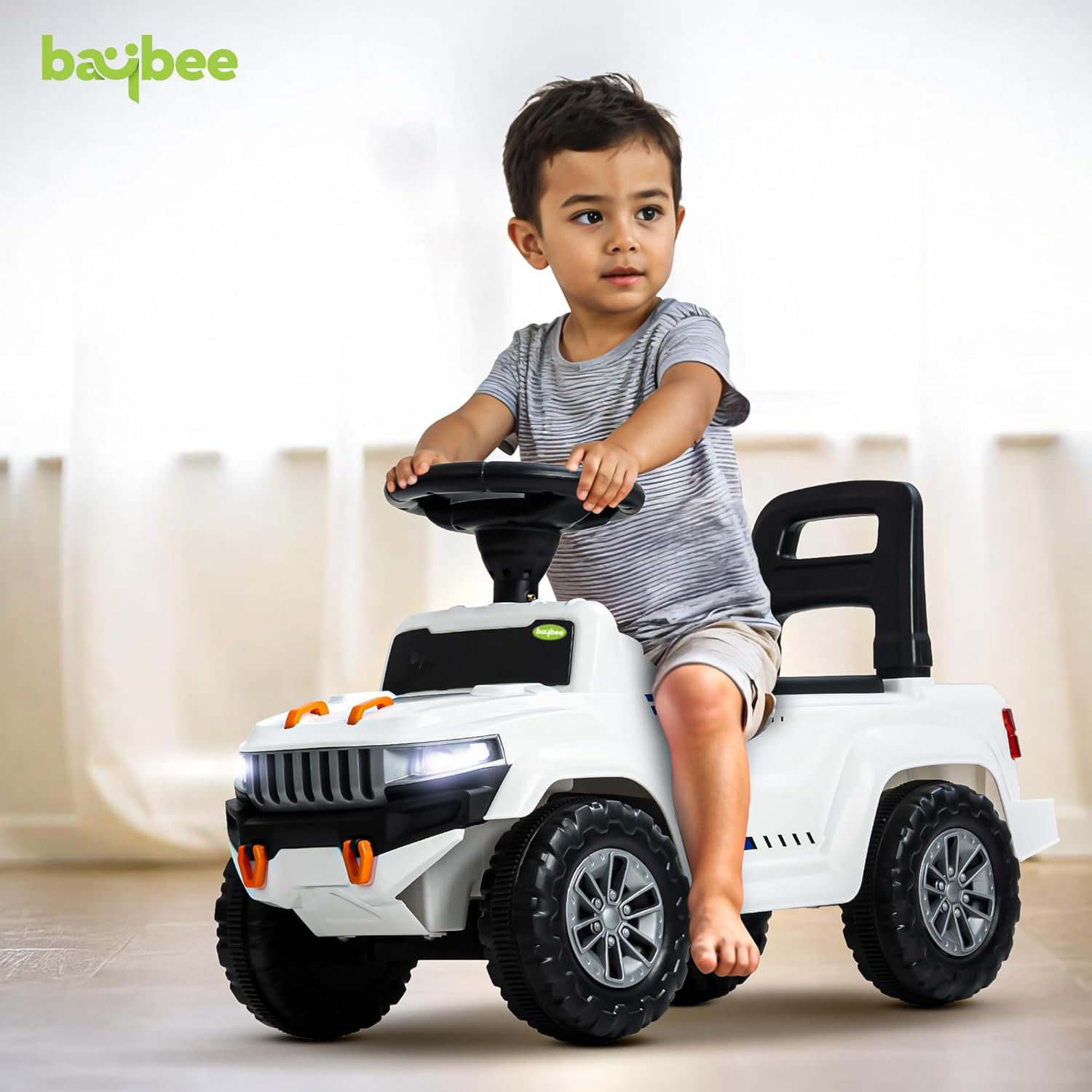 Baybee Push Ride on Baby Jeep for Kids Toys with LED Light & Storage Bin- White Baybee Push Ride on Baby Jeep for Kids Toys with LED Light & Storage Bin- White