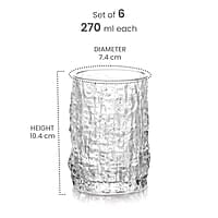 Treo by Milton Icy On The Rocks Glass Tumbler,6 Pc Set,270 ml Each,Transparent