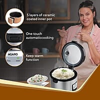 AGARO Regency Electric Rice Cooker, 5L Ceramic Coated Inner Bowl, Cooks up to 10 cups of Raw Rice, Automatic Cooking, Keep Warm Function