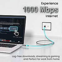 Portronics Ether C Type-C to RJ45 Cat6 Ethernet Cable – 2M |Metal Heads | 1000 Mbps | Zebra