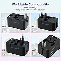 Portronics Juicemate 2 Universal Travel Adapter – Dual USB-A 12W Output | Black