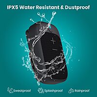 Portronics POR 2463 Talk 4 Bluetooth Speaker – BT 5.3 | Clip-On | Mic | IPX5 | Black