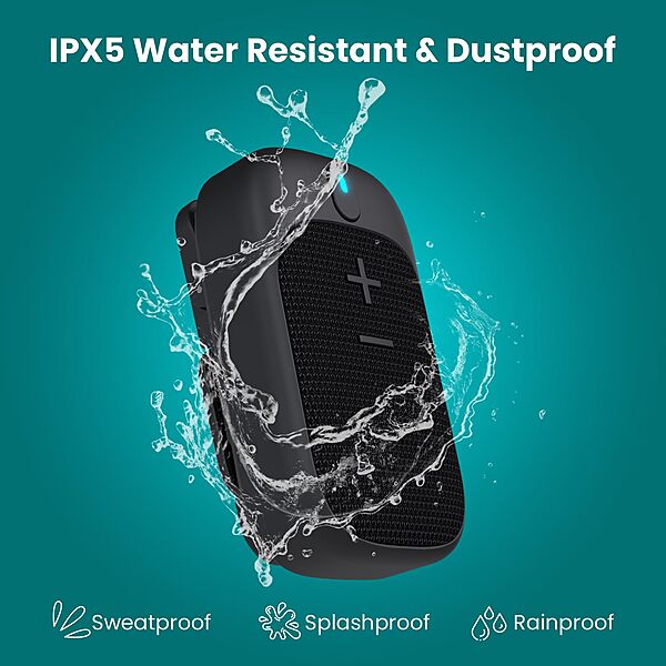 Portronics POR 2463 Talk 4 Bluetooth Speaker – BT 5.3 | Clip-On | Mic | IPX5 | Black