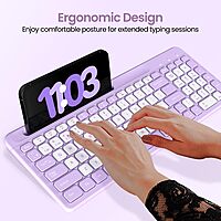 Portronics Bubble Square Purple | Bluetooth + USB, Connect 3 Devices, Custom Hotkeys, Compact Design, Ideal for Home/Office, Ergonomic Keys, Long Battery Life, Stylish and Functional.
