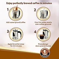 AGARO Crystal French Press Coffee Maker, 600 ML, 4 Level Filtration System, 304 Grade Stainless Steel