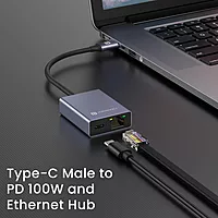 Portronics Mport 30M – USB-C to Ethernet Hub with High-Speed Internet, Multiple USB Ports & Compact Design