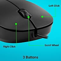 Zebronics Zeb-Power Wired USB Mouse, 3-Button, 1200 DPI Optical Sensor, Plug & Play, for Windows/Mac