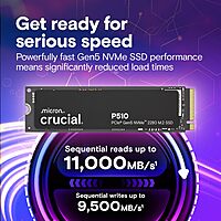 Crucial P510 1TB NVMe SSD – M.2 2280 | PCIe Gen5 | Up to 11000MB/s Read