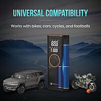 Portronics Vayu 4.0 – 2-in-1 Tyre Inflator, Black. Compact and portable, this device inflates tyres quickly and features a built-in LED light for nighttime use. Ideal for cars and bikes.