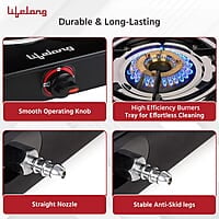 Lifelong LLGS201 Open Single Burner Glass Gas Stove , Manual Ignition, Black