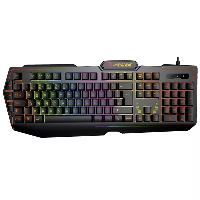 LAPCARE Champ (LGK-102) RGB Gaming Keyboard – Multi-Key Anti-Ghosting | Rubber Dome Key Switches | Spillproof | 2 USB Passthrough | 3 Programmable G Buttons | RGB LED Backlit | 1-Year Warranty