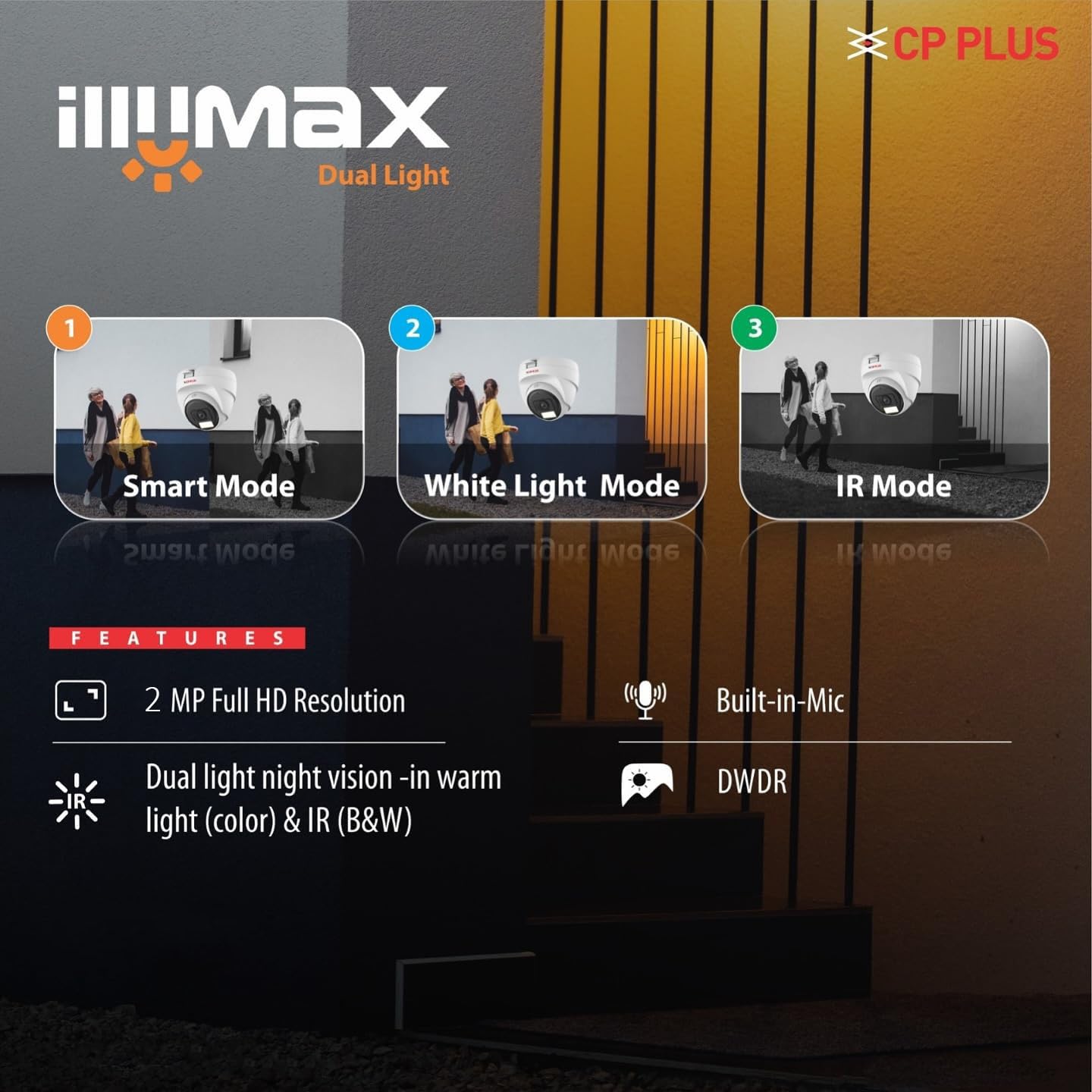 Open Box CP PLUS 2.4MP HD Dual Light Hybrid Illumax Full Color-On-Motion IR Dome Security Camera | 3.6 mm Fixed Lens | Illumination Range of 30 Mtrs, IP67- CP-URC-DC24PL3C