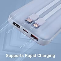 ZEBRONICS MW60 Power Bank, 10000 mAh, Rapid Charge, 20W Output, Outputs - Dual USB | Dual Type C | Lightning, Type C PD, LED Indicator, Built in I/O Cables