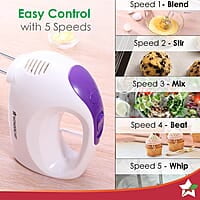 Wonderchef Acura Plus 200 W Electric Hand Mixer 5 Speed Option SS Beater Whisk and Dough Kneading Hooks