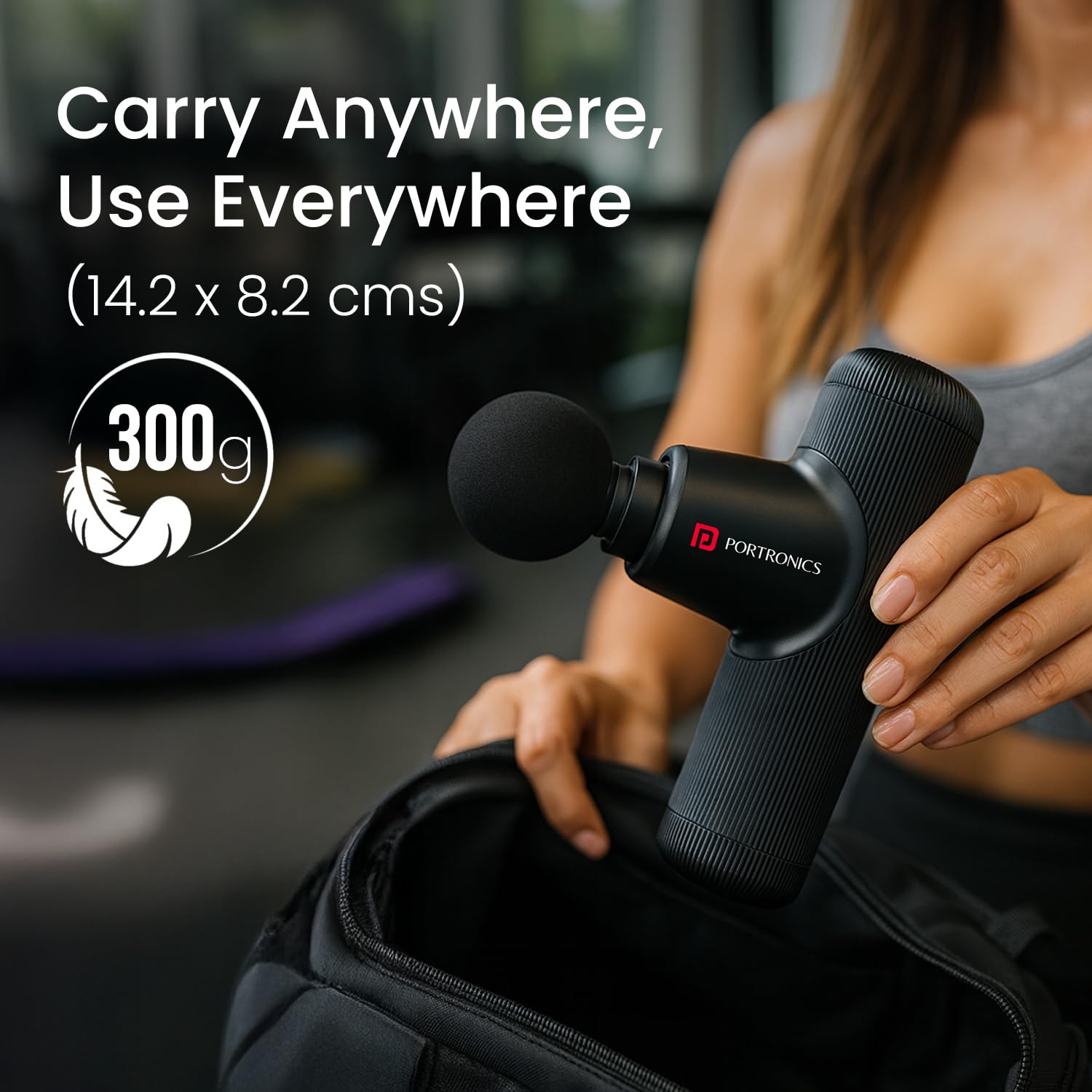 Portronics 3144 Zeno Go Mini Massager – Rechargeable | 4 Attachments | Black | 1 Year Warranty