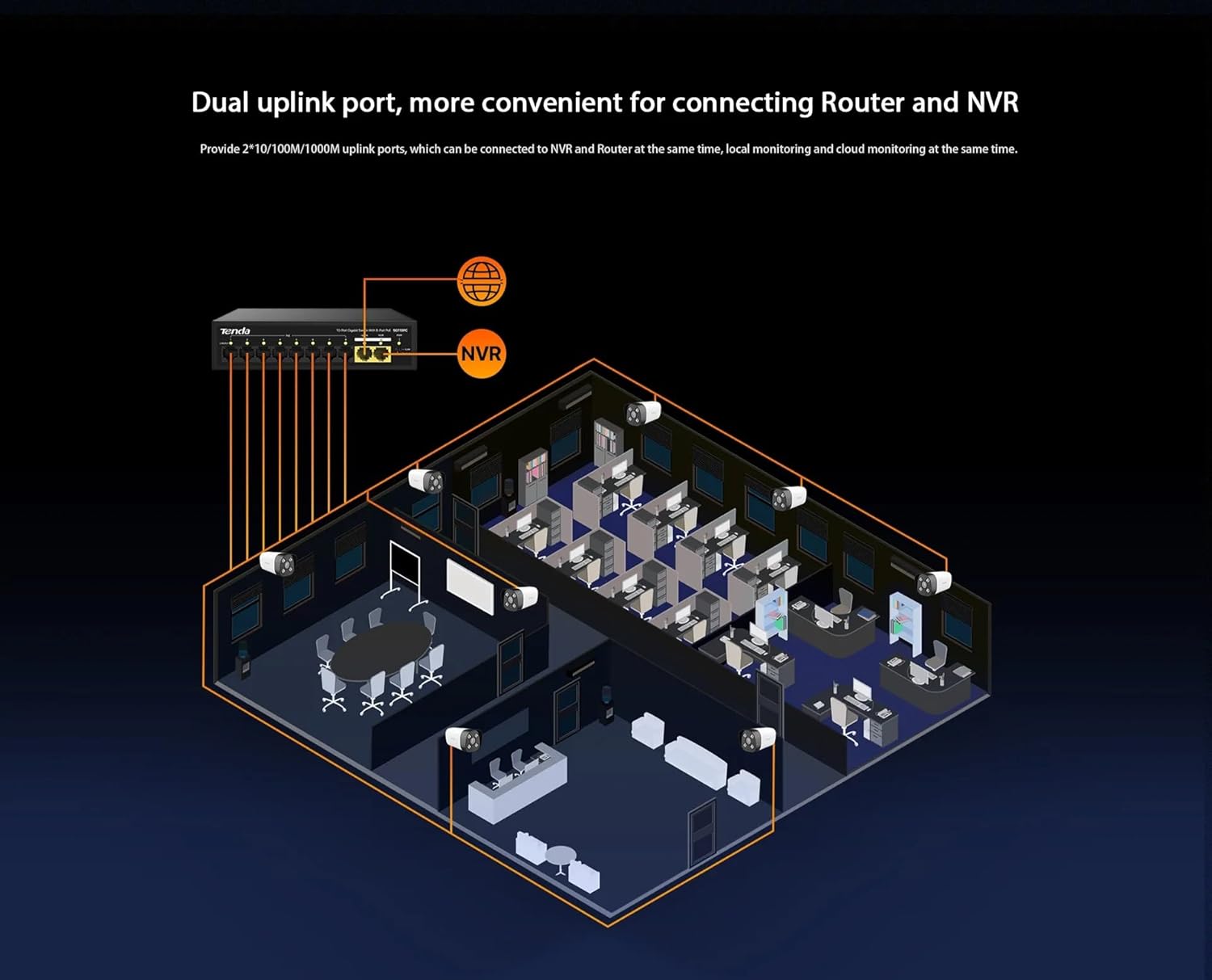 Tenda SG110PC 10-Port Gigabit Lite PoE Switch with 8-Port PoE (Black) Tenda SG110PC 10-Port Gigabit Lite PoE Switch with 8-Port PoE (Black)