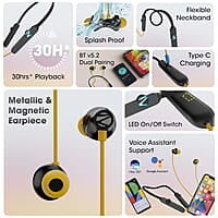 Zebronics Yoga N2 RGB Neckband with 30H Playtime, ENC Mic, Upto 50ms Gaming Mode, Powerful Bass, Voice Asst, IPX4, Dual Pairing, Type C Port, Bluetooth v5.2 Wireless in Ear Earphones with Mic