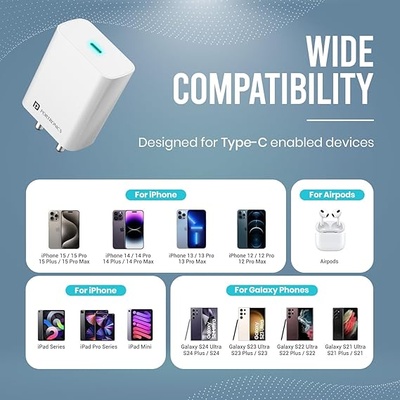 Portronics Adapto 70 33W Fast Charger Adapter with Dual Output (USB + Type C) Supports PPS Charging Via Type C Port, 27W Dash, Warp 27W, Dart, Super Dart 27W(White) Portronics Adapto 70 33W Fast Charger Adapter with Dual Output (USB + Type C) Supports PPS Charging Via Type C Port, 27W Dash, Warp 27W, Dart, Super Dart 27W(White)