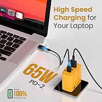 Portronics Adapto 65M 65W Triple Port GaN Fast Charger | Dual Type-C PD + USB-A Yellow