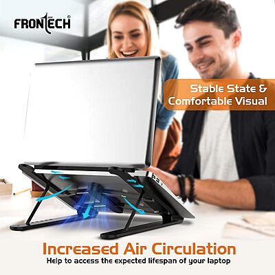 Frontech CP-0010 laptop stand with ergonomic design, strong build, foldable frame & anti-slip pads—perfect for work or study.
