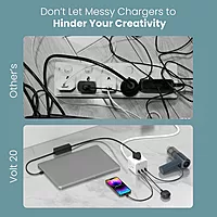 Portronics Volt 20 – 20W Desktop Charger features 3 AC ports, allowing you to charge multiple devices simultaneously. Compact design, efficient power delivery, perfect for home or office use.