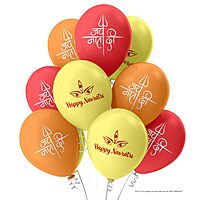 Happy Navratri Customized Balloons – Pack of 30 Multicolor Yellow, Orange & White Balloons for Navratri Decorations, Mandap & Home Décor