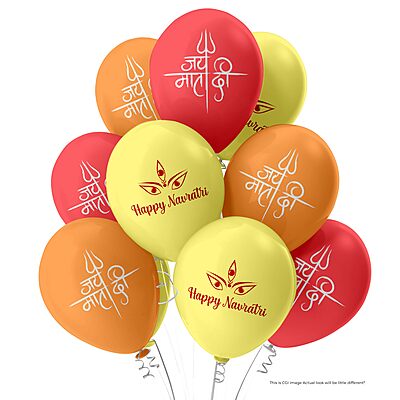 Happy Navratri Customized Balloons – Pack of 30 Multicolor Yellow, Orange & White Balloons for Navratri Decorations, Mandap & Home Décor