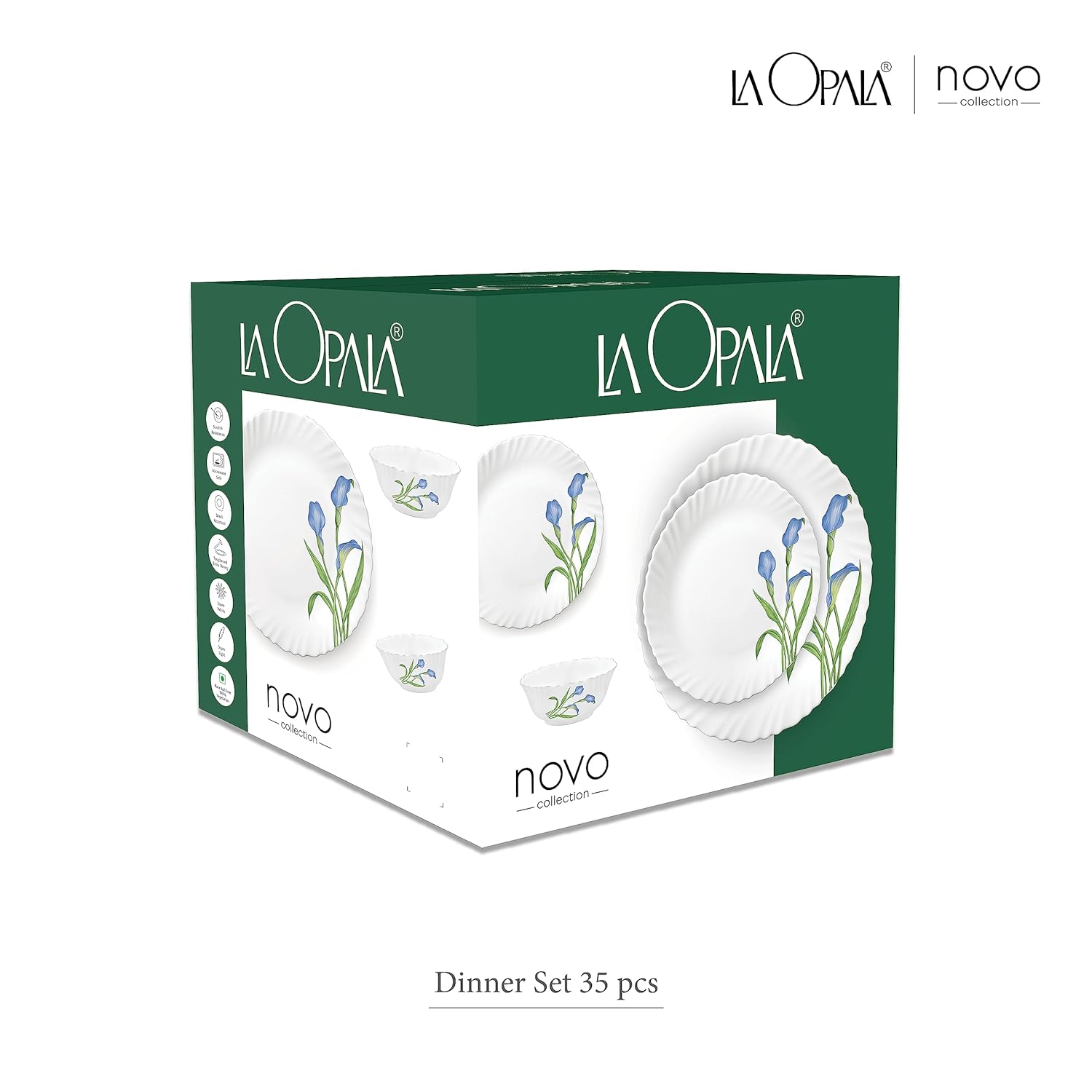 La Opala Opal Glass Dinner Set 35 pcs, Silken Charm, White