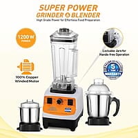 KENT 16083 Super Power Grinder & Blender 1200W| High-Speed Operation | BPA-Free and Stainless Steel Lockable Jars | Pulse Function & Speed Control