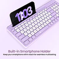 Portronics Bubble Square Purple | Bluetooth + USB, Connect 3 Devices, Custom Hotkeys, Compact Design, Ideal for Home/Office, Ergonomic Keys, Long Battery Life, Stylish and Functional.