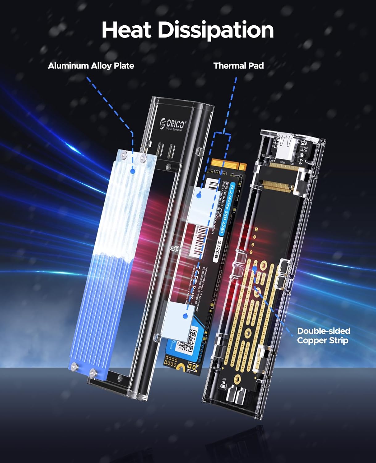 Open Box ORICO M.2 NVME Enclosure Adapter, USB 3.2 Gen 2 (10 Gbps), Adapter Enclosure for 2280 2260 2242 2230 PCI-E, USB Type C Converter Case (TCM2-Blue) TCM2-C3