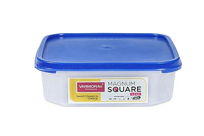 Varmora Magnum Square Smart Kitchen Storage Plastic Container – Blue Lid (1.3 Litres)(Pack of 4)