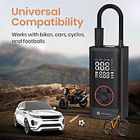 Portronics Vayu 7.0 – 150 PSI Tyre Inflator, 4000mAh battery, compact design, LED light, digital display, auto shut-off, perfect for cars, bikes, sports equipment, and more. Fast inflation!