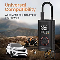 Portronics Vayu 7.0 – 150 PSI Tyre Inflator, 4000mAh battery, compact design, LED light, digital display, auto shut-off, perfect for cars, bikes, sports equipment, and more. Fast inflation!