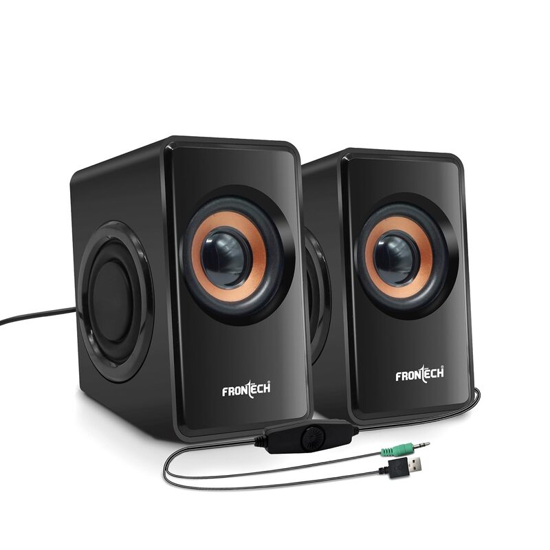 Frontech SPK-0001 multimedia speakers deliver clear, powerful sound with sleek design—perfect for desktops, laptops, and home entertainment.
