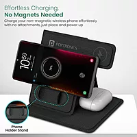 Portronics POR 2125 Freedom Fold 3 15W Wireless Charger – 3-in-1 Foldable Stand | Grey