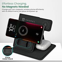 Portronics POR 2119 Bella 15W Wireless Charger – 4-in-1 | iPhone, Earpod, iWatch | Black
