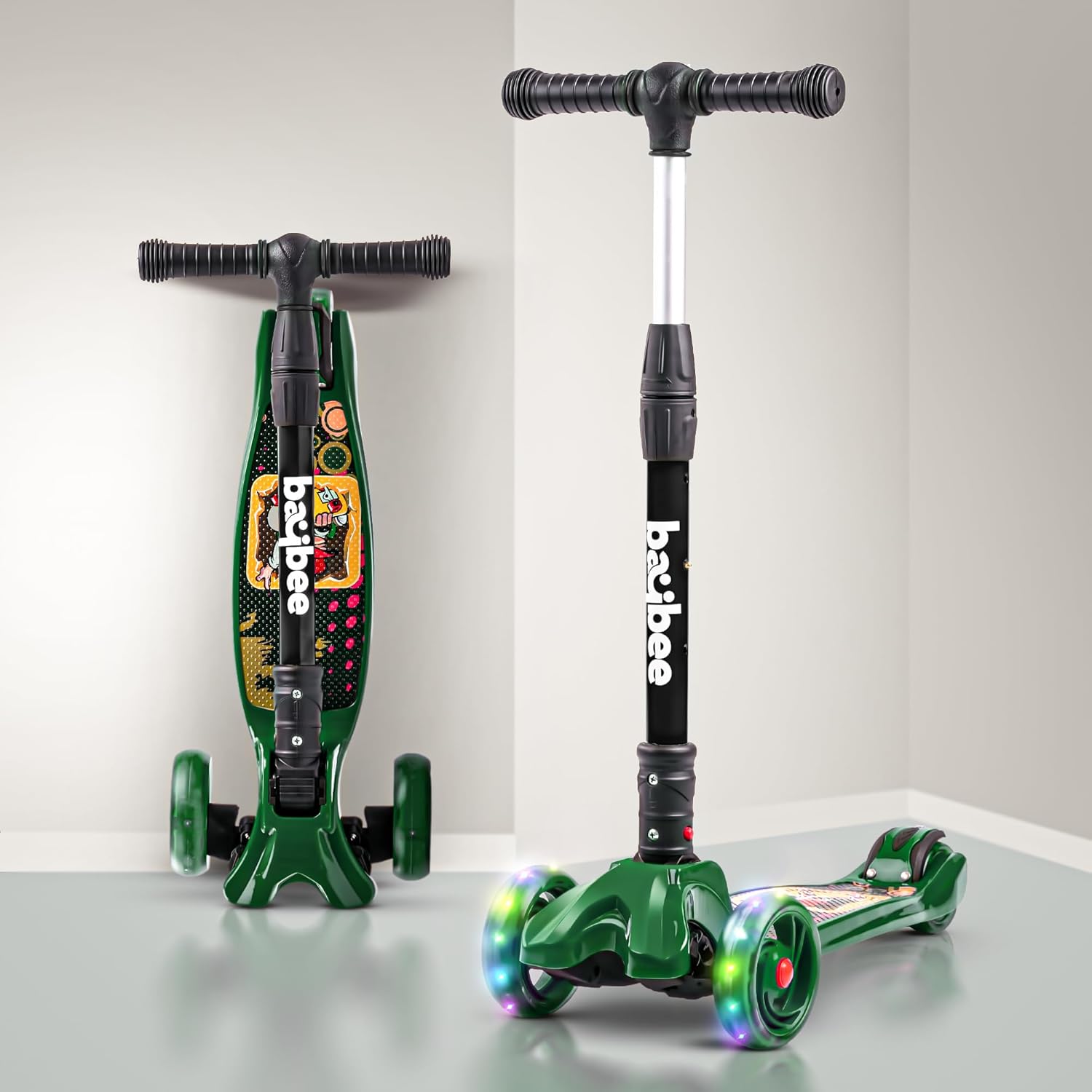 Baybee Flash Scooter for Kids with Foldable & Height Adjustable Handle- Green Baybee Flash Scooter for Kids with Foldable & Height Adjustable Handle- Green