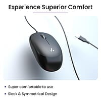Ambrane Wired USB Mouse, Plug & Play, High Resolution 1600 DPI Optical Sensor, 3-Button Design, Clickable Scroll Wheel, Ambidextrous, Ergonomic Mouse for Comfortable All-Day Grip