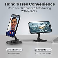 Portronics Mobot 4 – A versatile 360° mobile stand featuring a sturdy metal base, perfect for hands-free viewing. Ideal for video calls, streaming, and presentations. Adjustable and portable design.