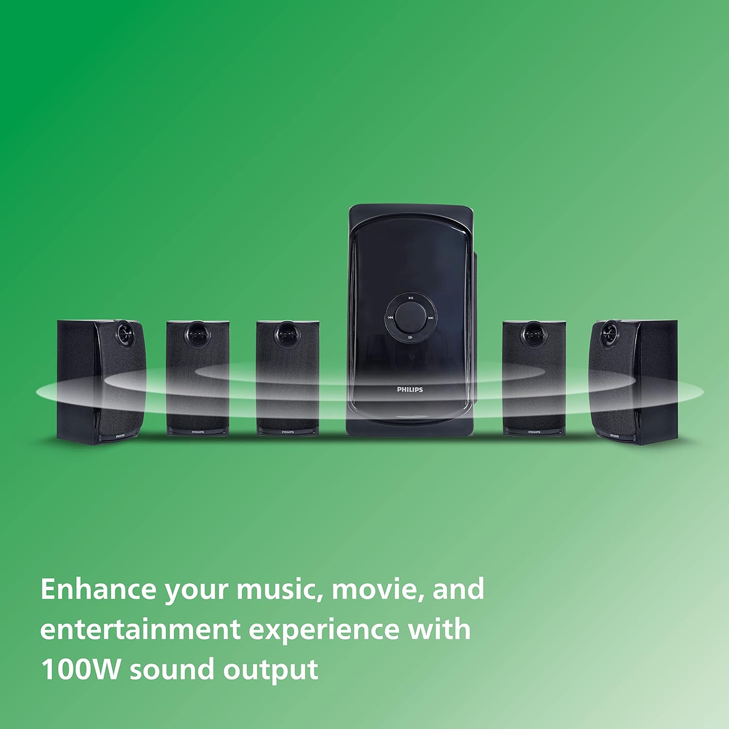 Philips TAV7587 5.1 Channel 100W Bluetooth Multimedia Speaker System – 5x15W Satellite Speakers, USB, AUX, FM, Remote Control (Black) Philips TAV7587 5.1 Channel 100W Bluetooth Multimedia Speaker System – 5x15W Satellite Speakers, USB, AUX, FM, Remote Control (Black)