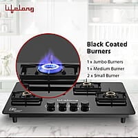 Lifelong 4 Gas Burner Top - 4 Burners Hob Top Gas Stove with Automatic Ignition - Toughened Glass top