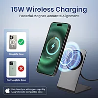 Portronics Flux 2 – 15W Qi2 Wireless Charger for iPhone 16–12, sleek design, fast charging, compatible with Qi-enabled devices, lightweight, portable, perfect for home and office use.
