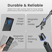 Portronics Bit Box – 24-in-1 Screwdriver Kit Black is a versatile toolset featuring 24 interchangeable bits, a durable handle, and a compact design, perfect for home repairs and DIY projects.